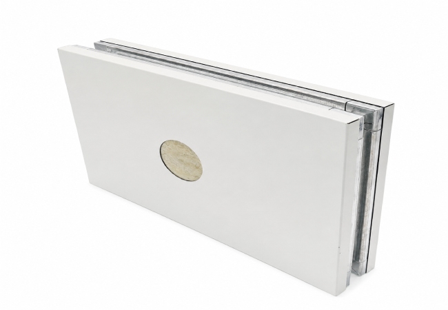 Rockwool cleanroom wall panel edge detail showing surface skin and joint construction